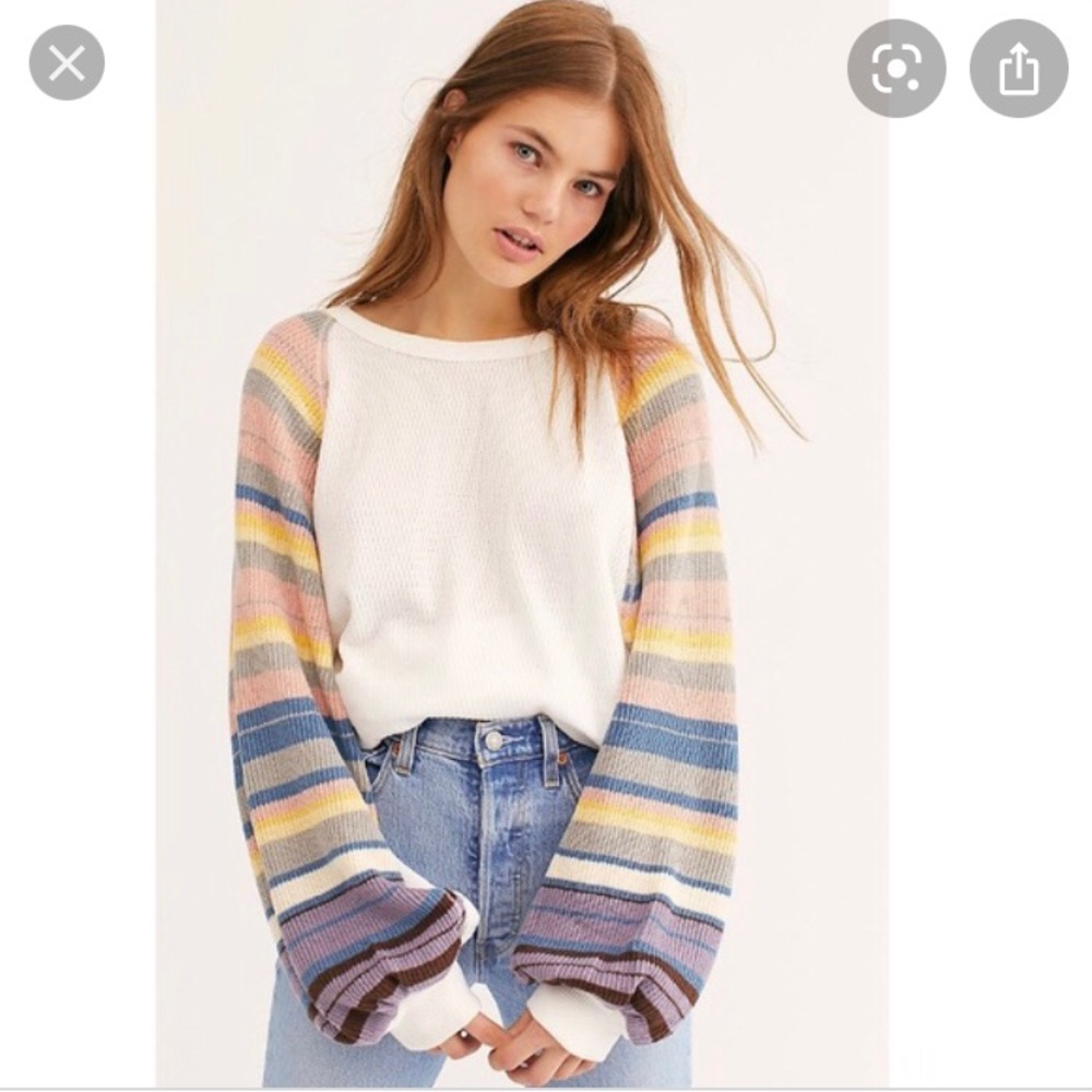 NWOT Free People Rainbow Dreams Balloon Sleeve Top